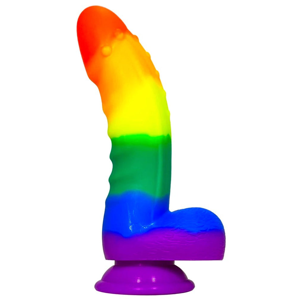 6" Love Bug Rainbow Silicone Dildo with Balls