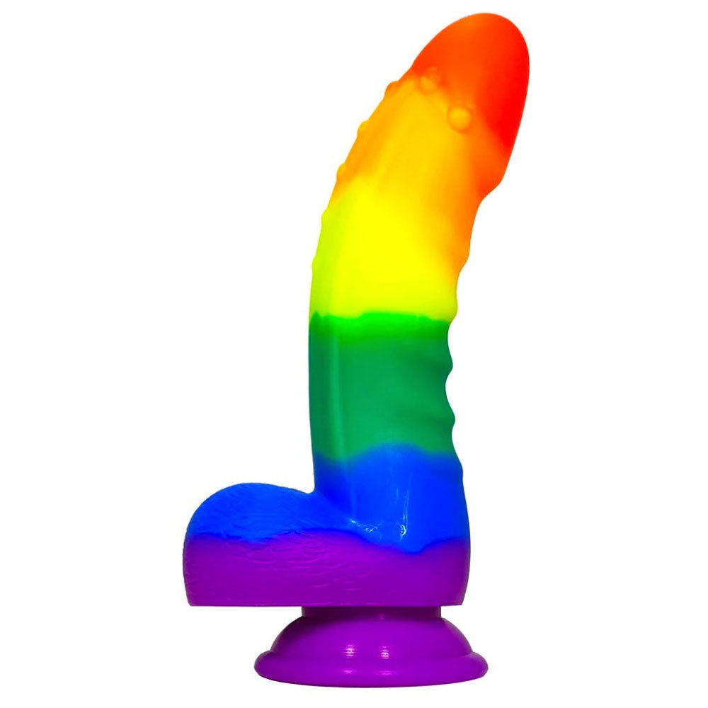 6" Love Bug Rainbow Silicone Dildo with Balls