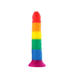 Power Drive Rainbow 7" Silicone Dildo with Multicolor Strap On Harness