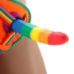 Power Drive Rainbow 7" Silicone Dildo with Multicolor Strap On Harness
