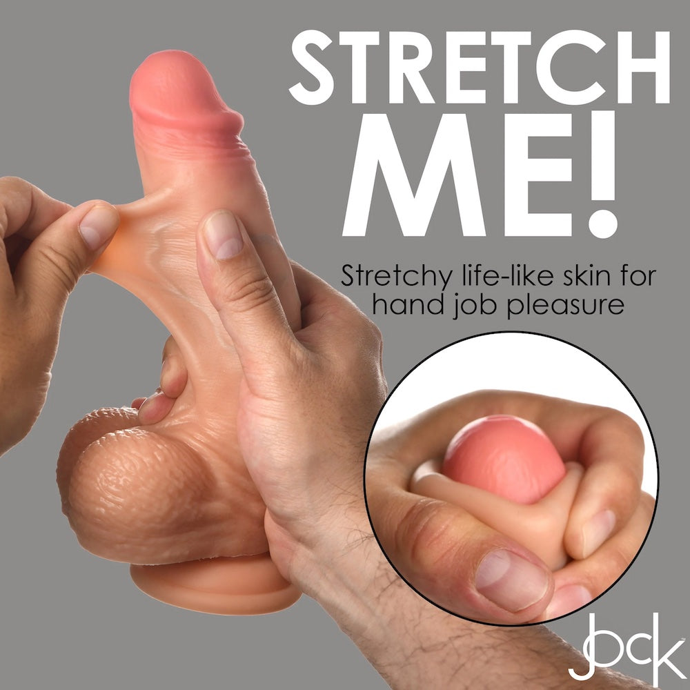 Jock Real Skin 8" silicone dual density sliding skin dildo with balls