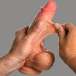 Jock Real Skin 8" silicone dual density sliding skin dildo with balls