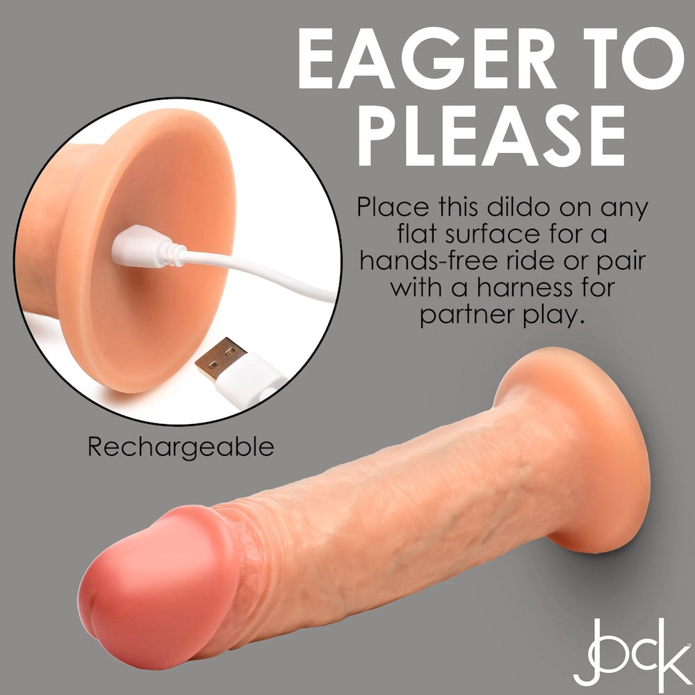 Jock Real Skin 8"mVibrating Sliding Skin Silicone dual Density Dildo in Vanilla