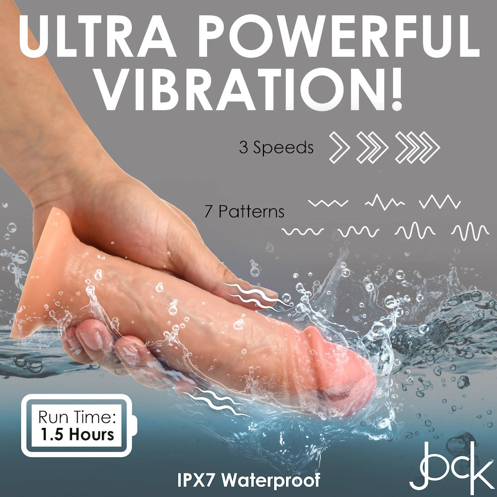 Jock Real Skin 8"mVibrating Sliding Skin Silicone dual Density Dildo in Vanilla