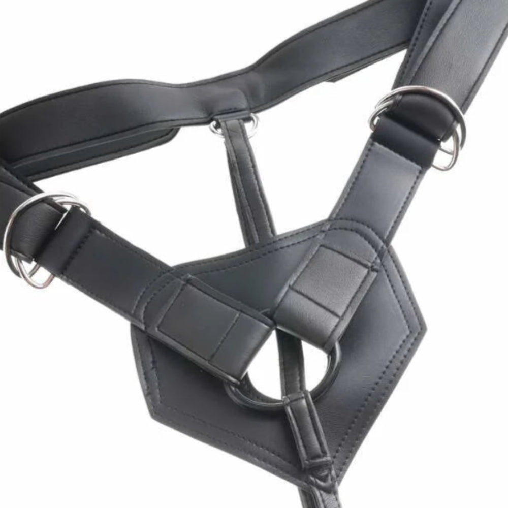 Close up of King Cock Vinyl Harness O-Ring With straps