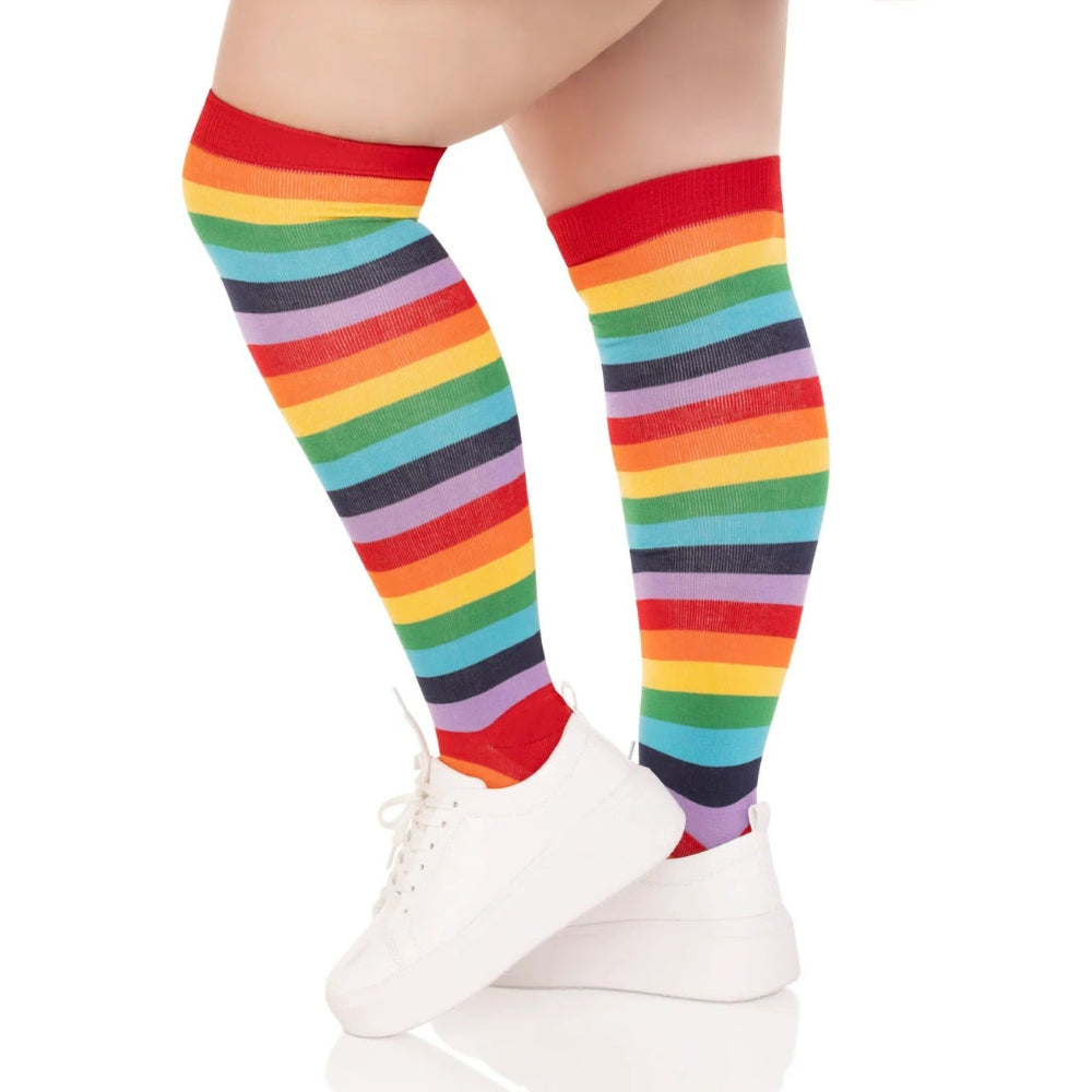 Cherry Rainbow Thigh High Socks