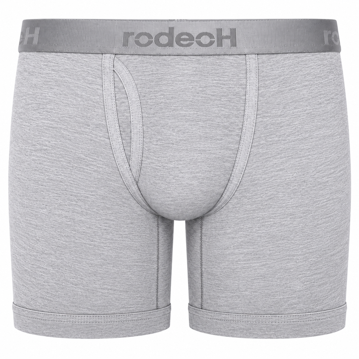 Rodeoh 6" Top loading packer boxer underwear with interior secure packer pocket in light gray, from the front