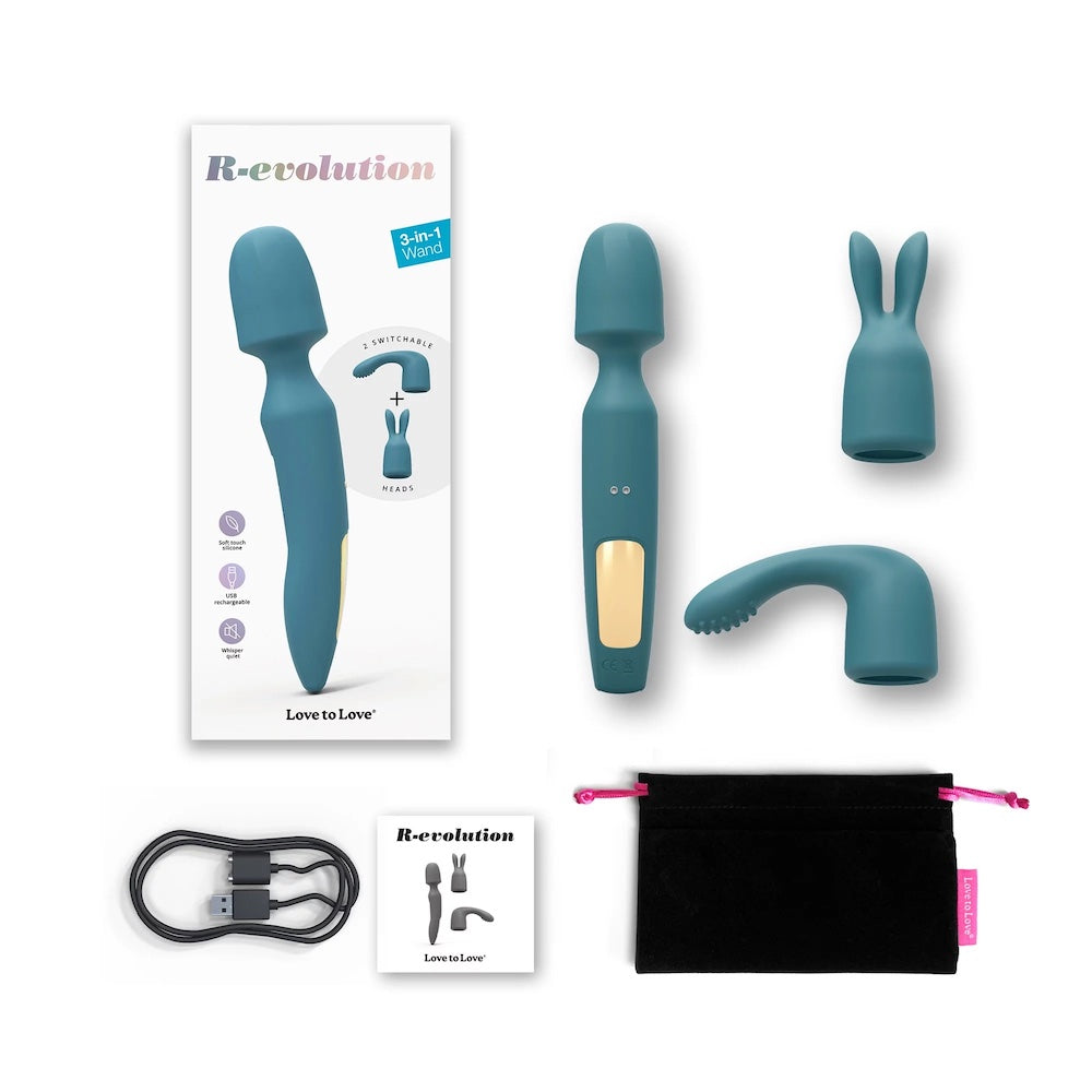 Love to Love R-evolution Teal Silicone 3 in 1 Wand massager