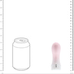 loveline mist silicone finger vibrator in blush pink, from the front, next to a standard soft drink can for size comparison