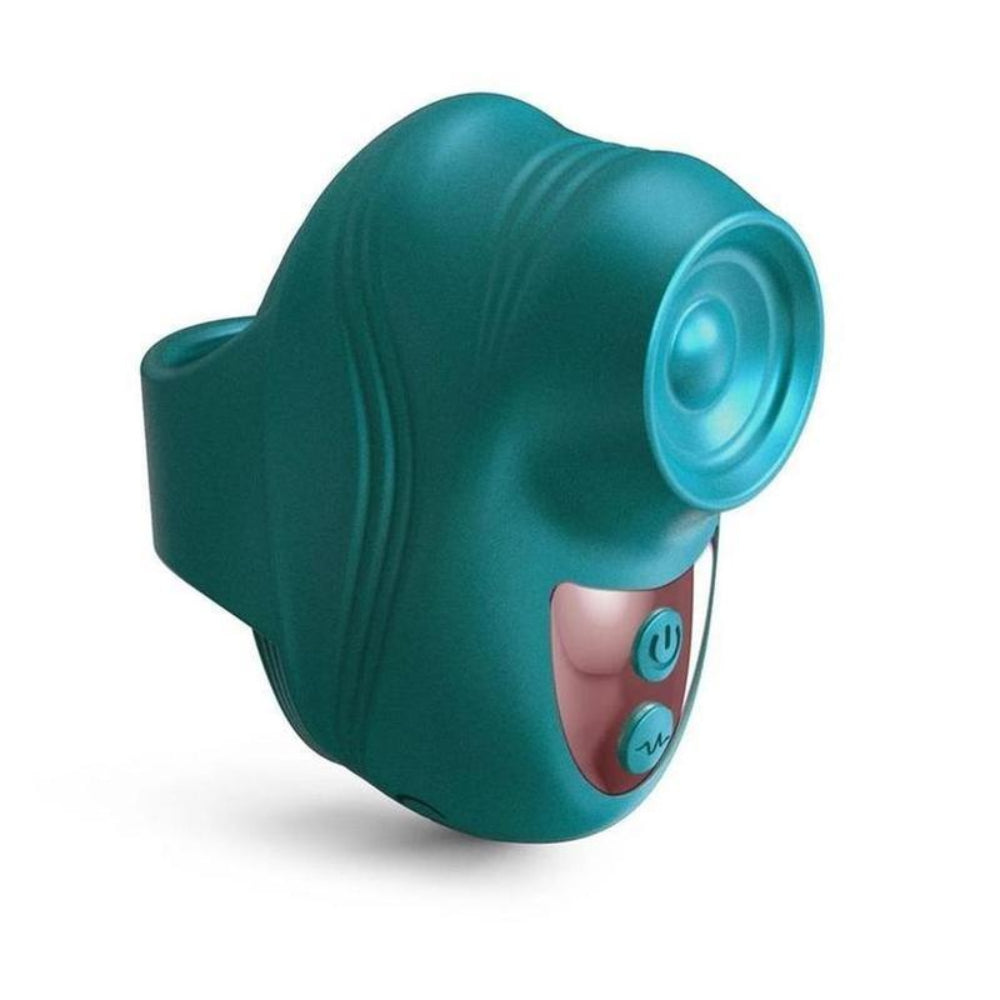 kisscool tapping finger silicone vibrator in teal, from the front and side