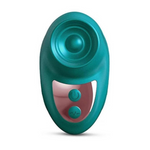 kisscool tapping finger silicone vibrator in teal, from the front with power and function buttons showing
