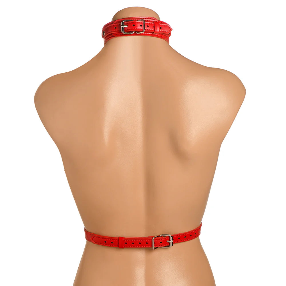 Master Series Vixen Vegan Leather Chest Harness - Red