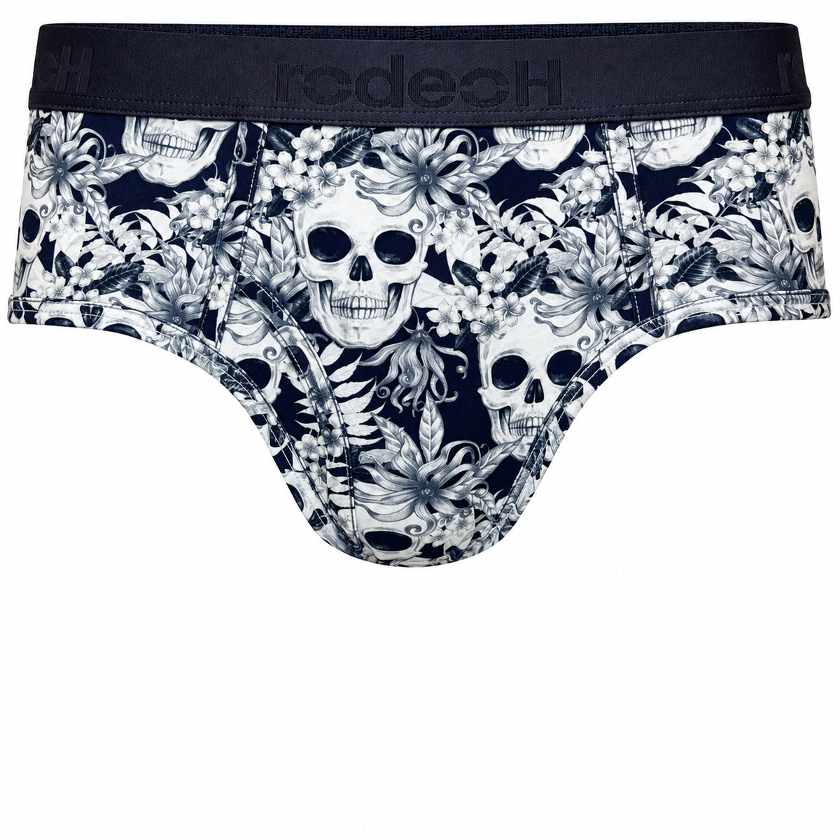 RodeoH brief in Midnight Skulls print, front view