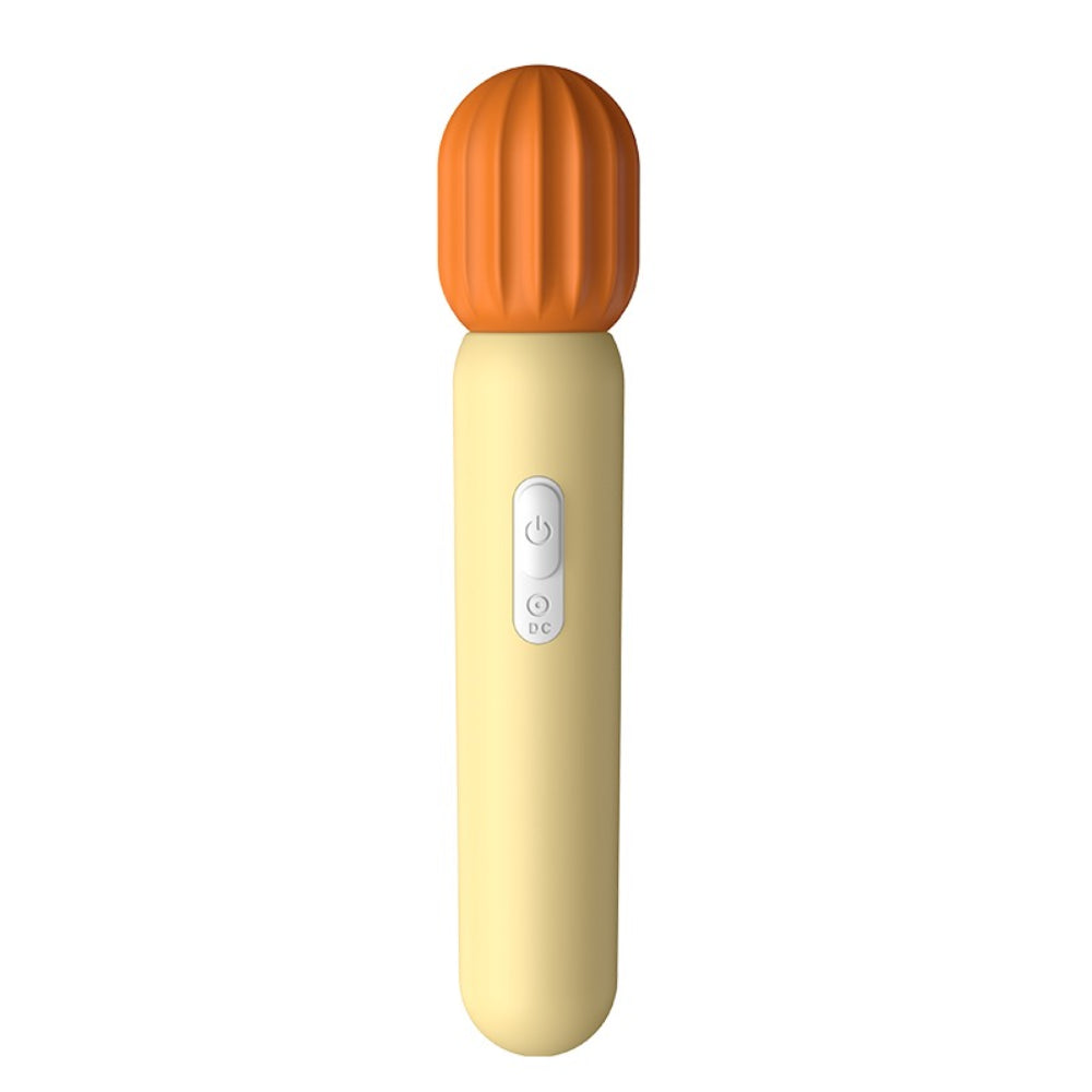Nexus Cactus slim yellow and orange silicone wand vibrator from the form with power button and charging port in view