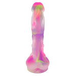 Nexus Neon Crush Glow in the dark neon rainbow swirl silicone semi realistic dildo with balls and suction cup base from the  front