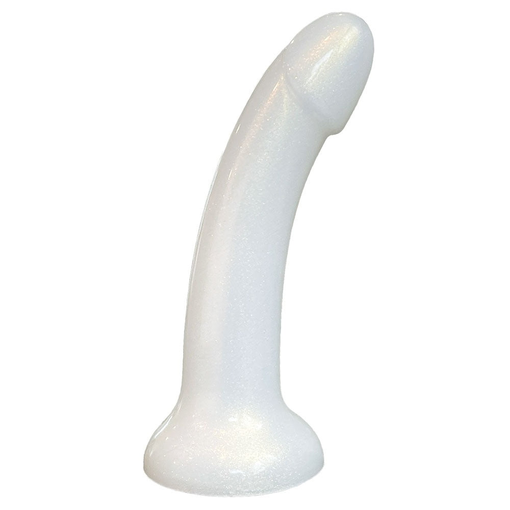Nexus Sol Soft pearl silicone dildo on its base from the side
