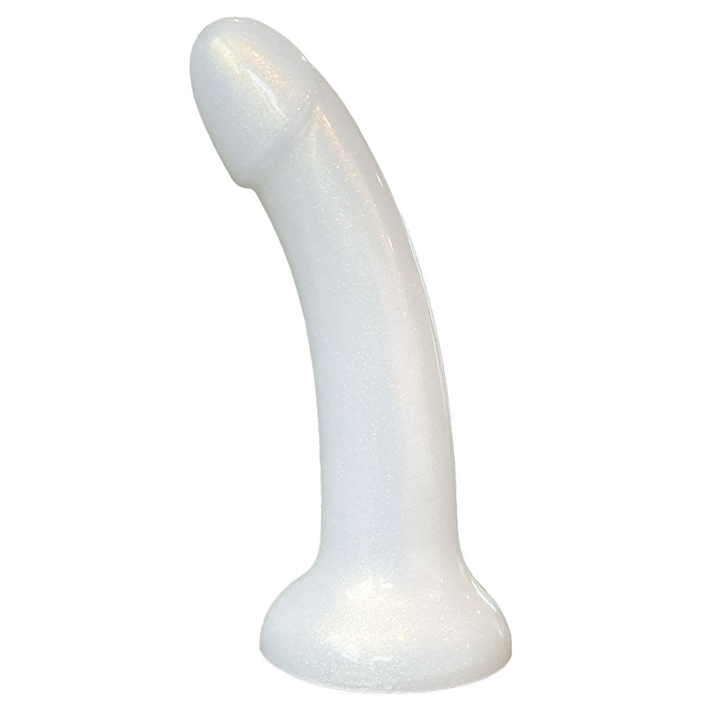 Nexus Sol Soft pearl silicone dildo on its base from the side