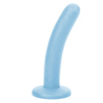 Pip Soft blue sim silicone dildo flat on its suction base from the side