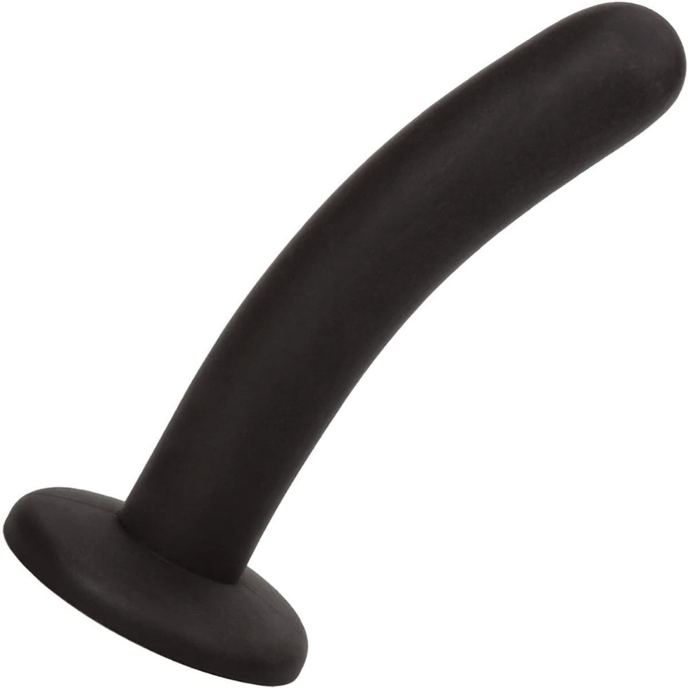 Nexus Silicone Pip 6 inch black firm silicone dildo from the side, flat on its suction base