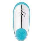 Nexus Tap Dance suction and tapping silicone vibrator in teal blue, from the back with tapping base in front 