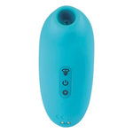 Nexus Tap Dance suction and tapping silicone vibrator in teal blue, from the front  with function buttons and magnetitc chargin port shown