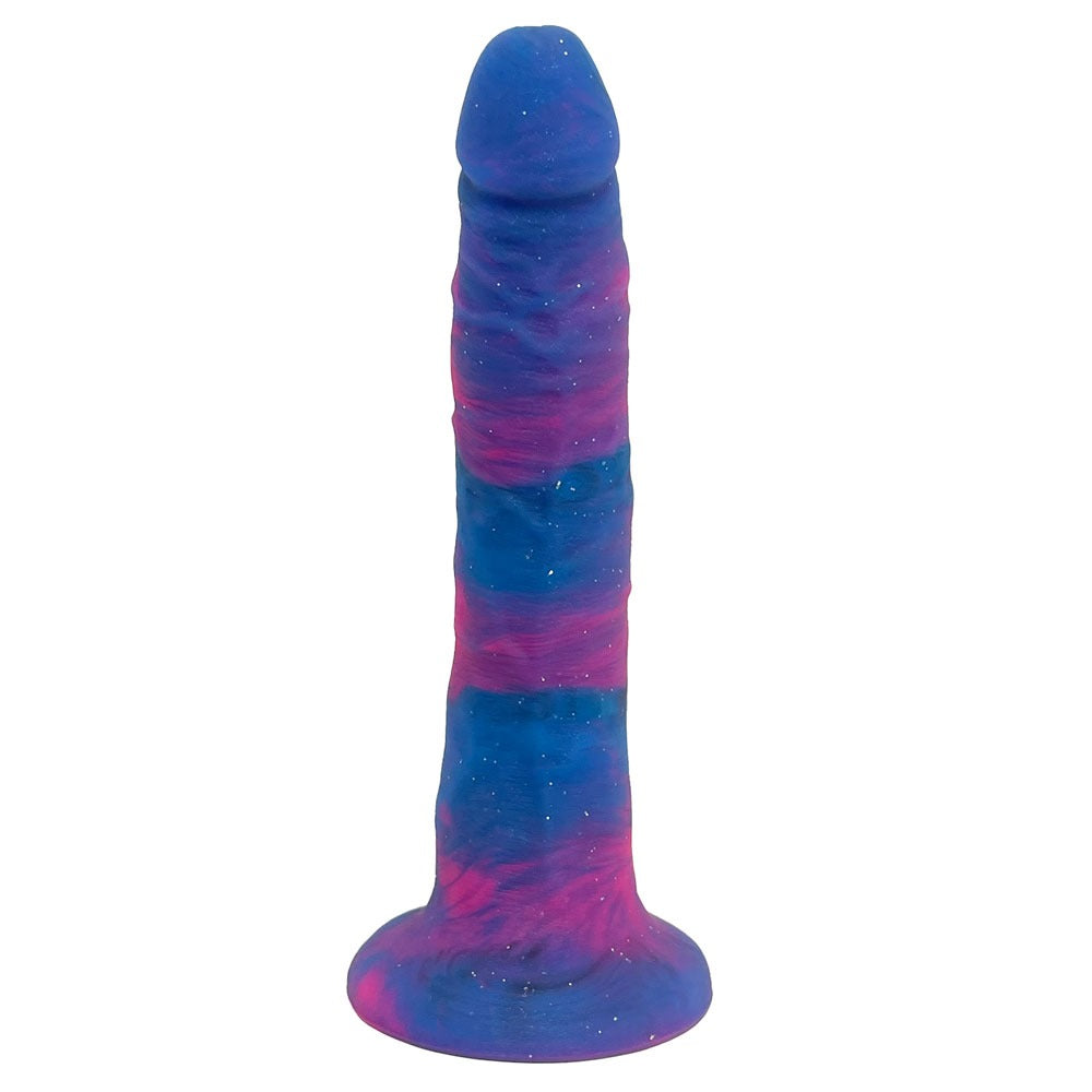 Nexus Wisp Slim tapered silicone celestial colored dildo with suction base base, from the front