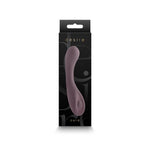Desire Pure in Gray, rechargeable silicone curved wand style clitoral vibrator in its packaging, a black box