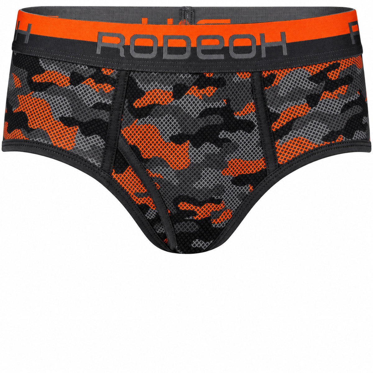 RodeoH Top Loading Brief Packing Underwear in Orange Camo, front view
