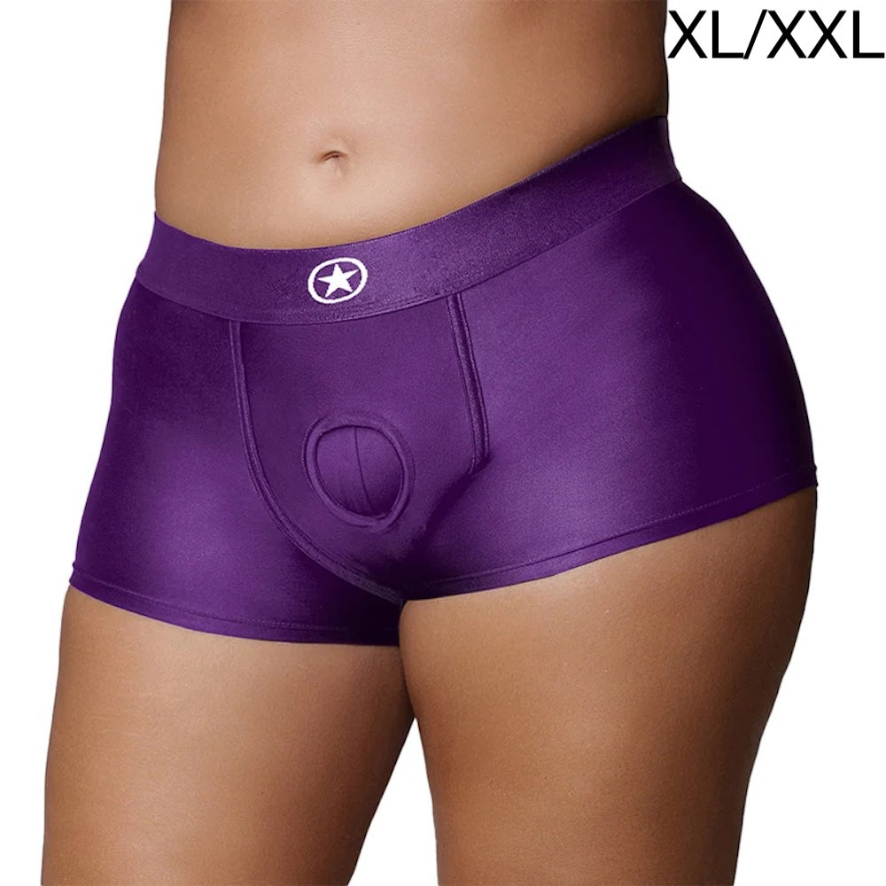 ouch! Strap on harness vibrating boxer purple