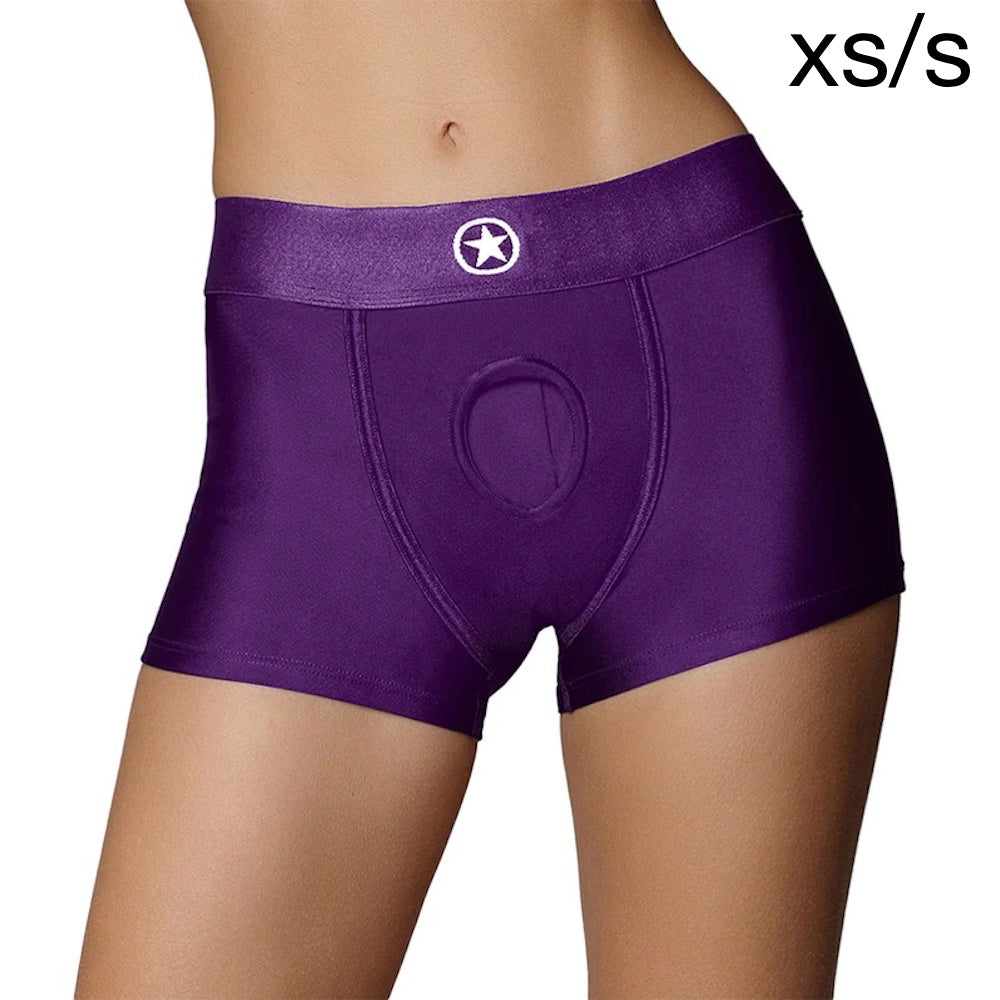 ouch! Strap on harness vibrating boxer purple