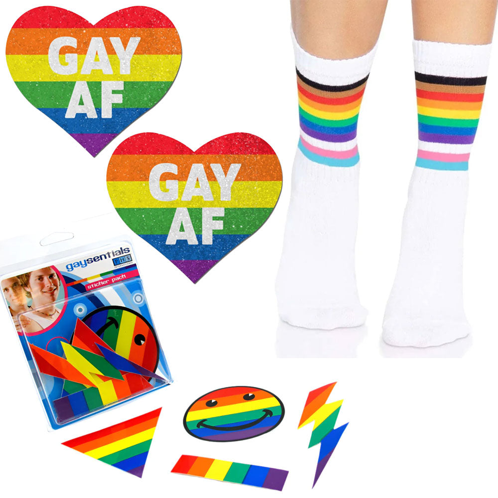 Pride Bundle - Gay AF - 3 Piece Kit with Pasties, Socks and Stickers