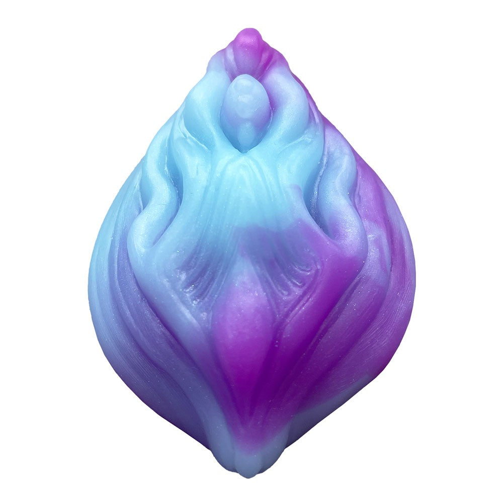 Pris toys tribble Soft fantasy dido cushion grinder. Blue and purple cosmic winter color, from the front flipped upsie down.