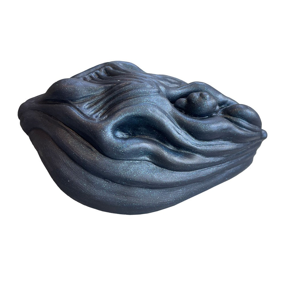 Pris Toys Tribble soft fantasy dildo cushion grinder pad. From the side, in Night sky a black with blue glitter color scheme