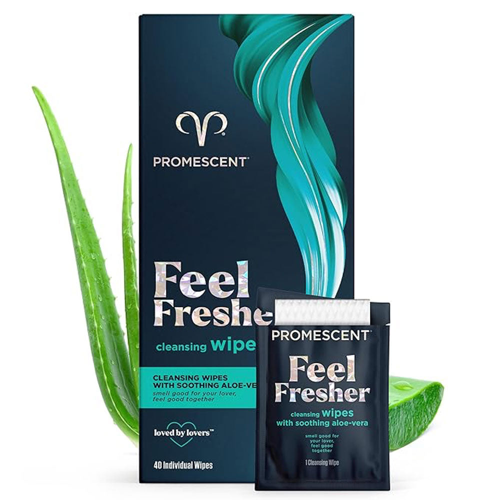 Promescent before and after wipes packaging on a white background