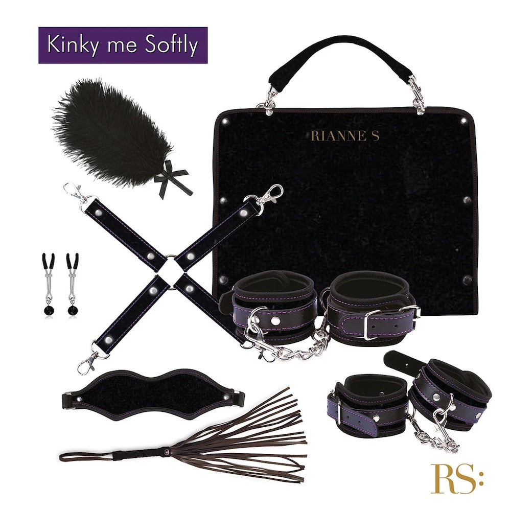 Kink Me Softly 7 Piece Bondage Kit with Storage Bag - Black