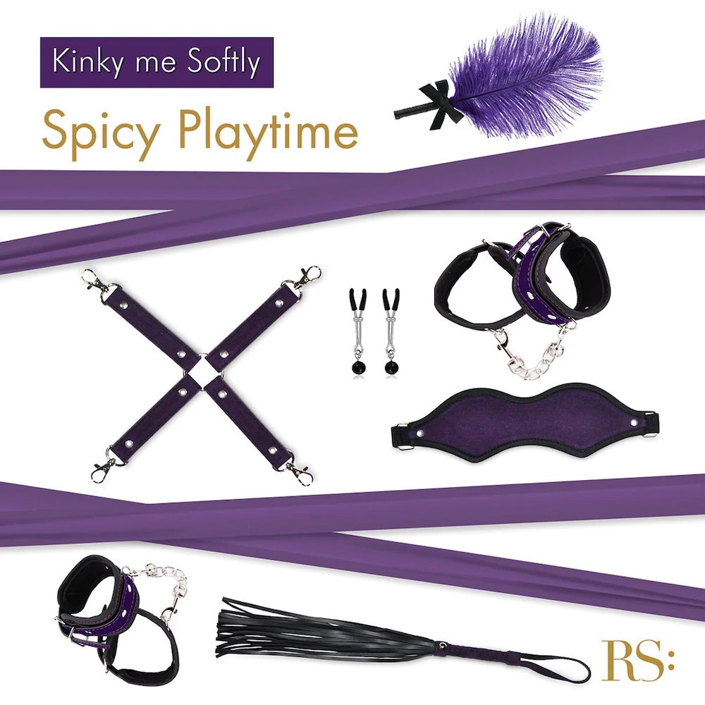 Kink Me Softly 7 Piece Bondage Kit with Storage Bag - Purple