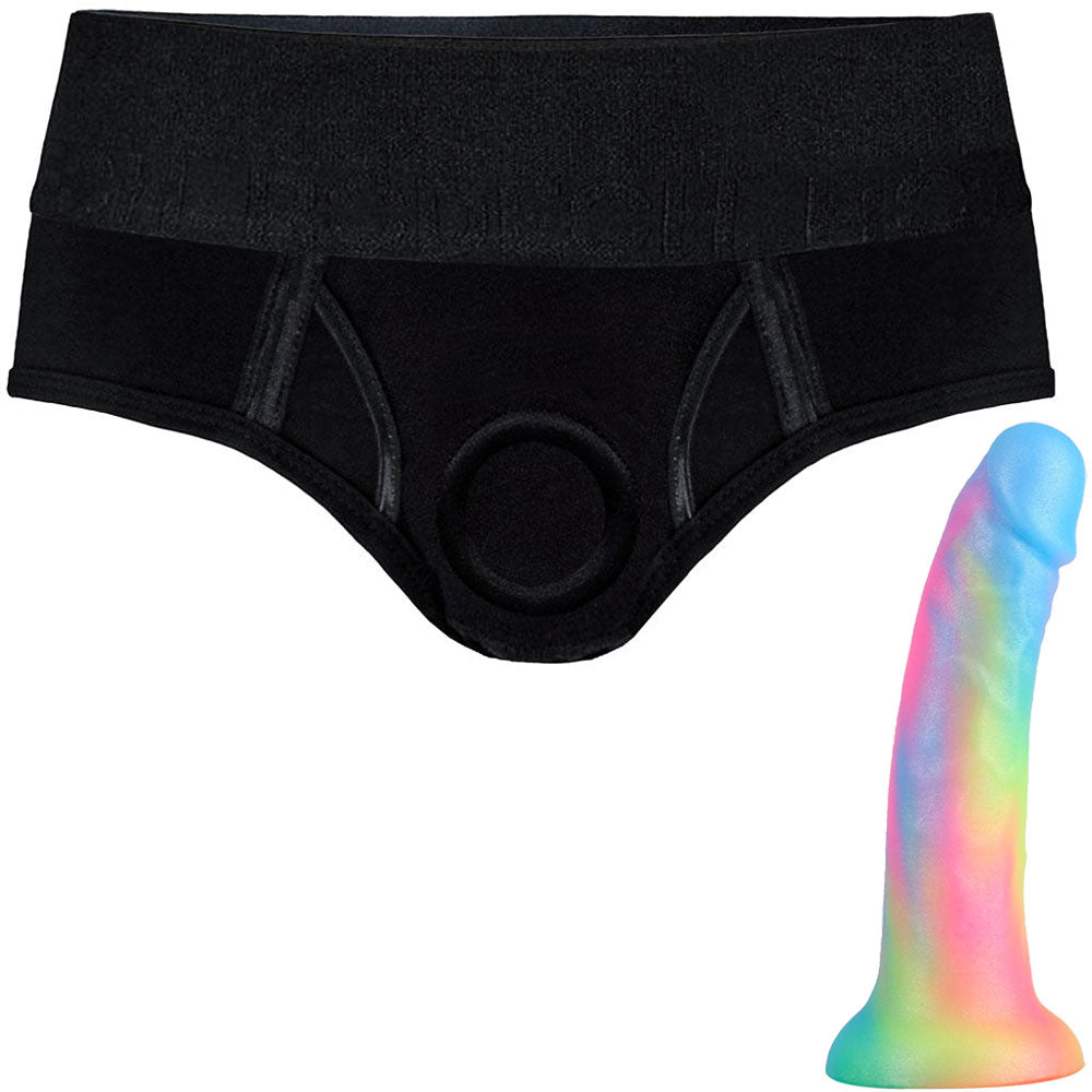 2.0" Brief+ Harness with Quinn Wanderlust Silicone Dildo - Package 