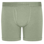 RodeoH 6" inseam Shift boxer brief gender neutral underwear in sage green with satin logo waistband