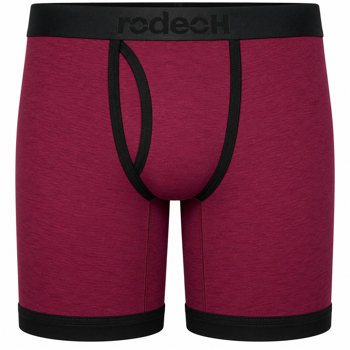 RodeoH Shift 9 inch Boxer in Claret, a deep wine red, with a black waistband, front view