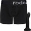 RodeoH Black Classic Boxer Harness  from with Black 7" Rory silicone dildo from the side