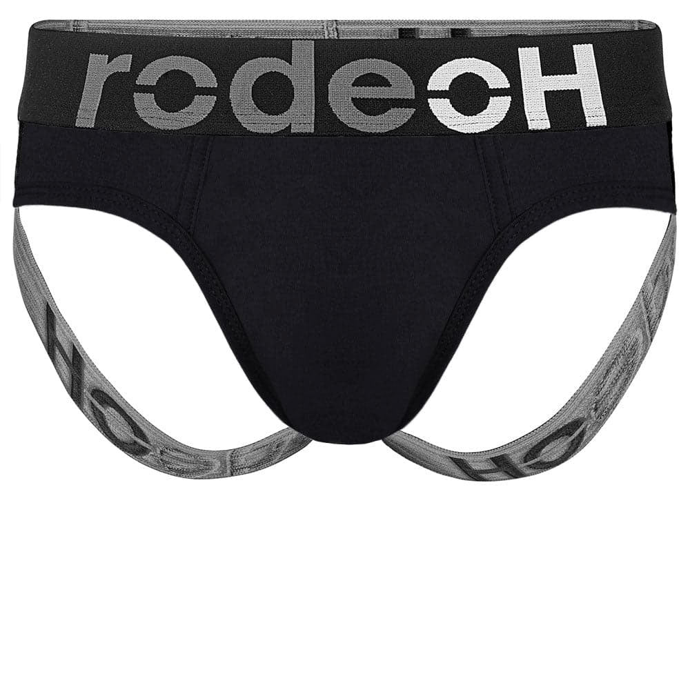 rodeoh black jock underwear with rodeoh logo graphic waistband and leg straps