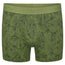 Rodeoh shift Boxer packing underwear with 6 inch inseam, from the front, in green with leaves print