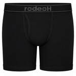 RodeoH Shift 6 inch Boxer in Black with a gray logo waistband, front view