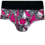 Rodeoh Brief + Harness in punk with black and white zebras in bowties print from the front