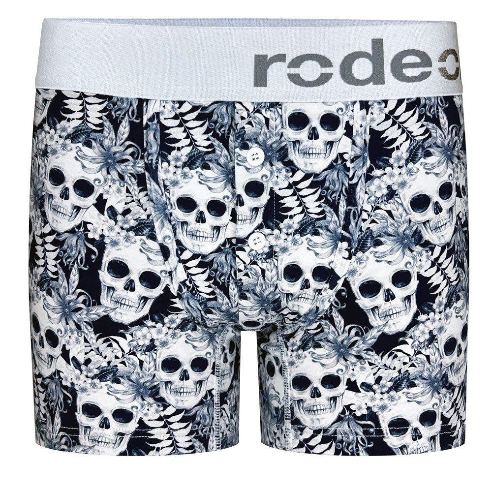 Rise Button Fly Boxer+ Harness - Midnight Skulls
