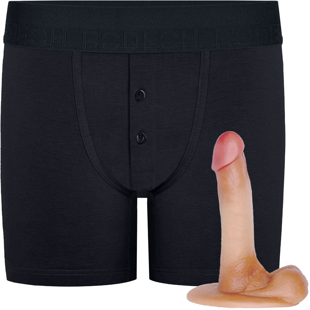 RodeoH Black Button Fly Boxer harness flat from the front with vanilla  6.5" Slyder Color optionsfrom the side flat on  it's base