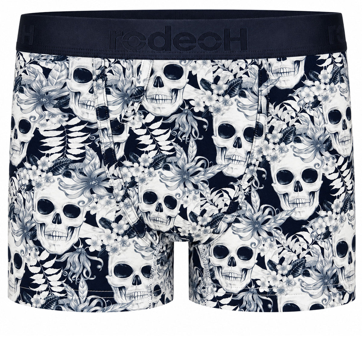 RodeoH Classic Top Loading Packing Boxer in Midnight Skulls print, front view