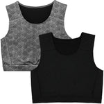 Rodeoh compression top 2 pack bicycles print and black laid flat from the front
