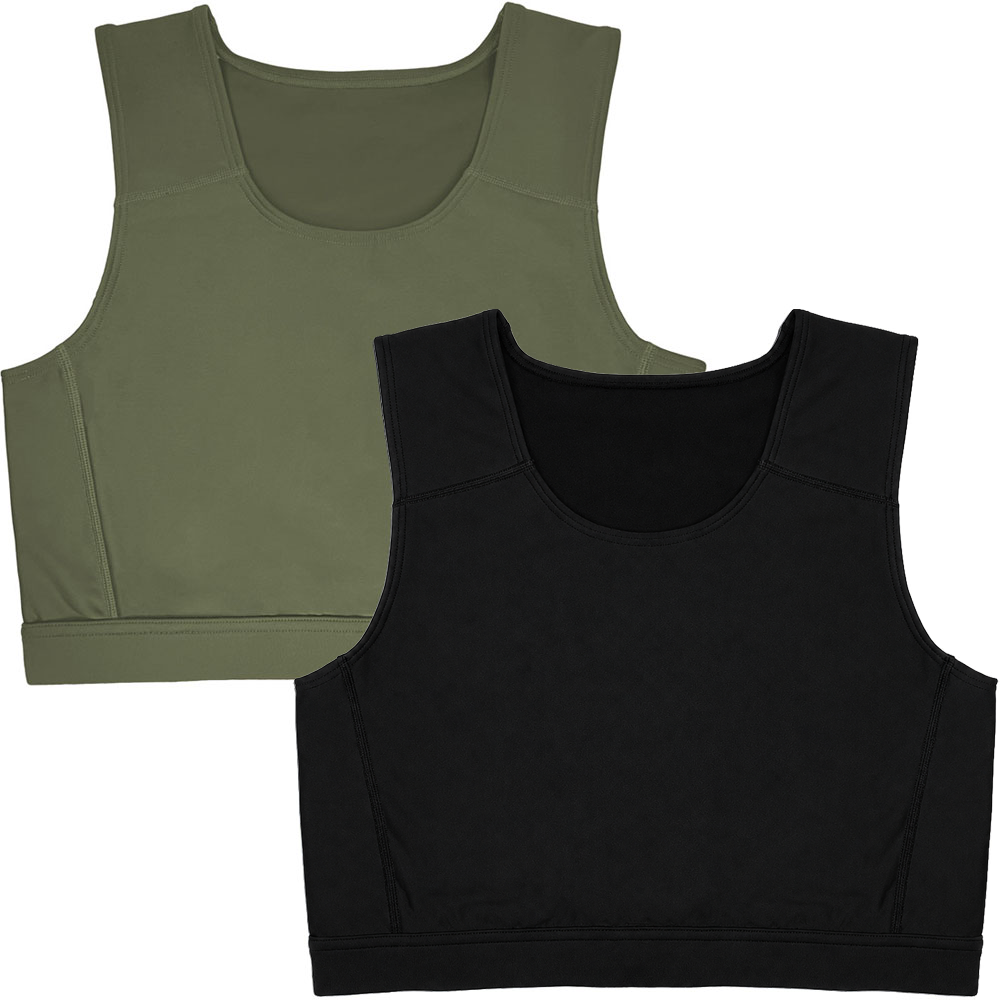 Compression Chest Flattening Top 2 Pack - Sage Green and Black