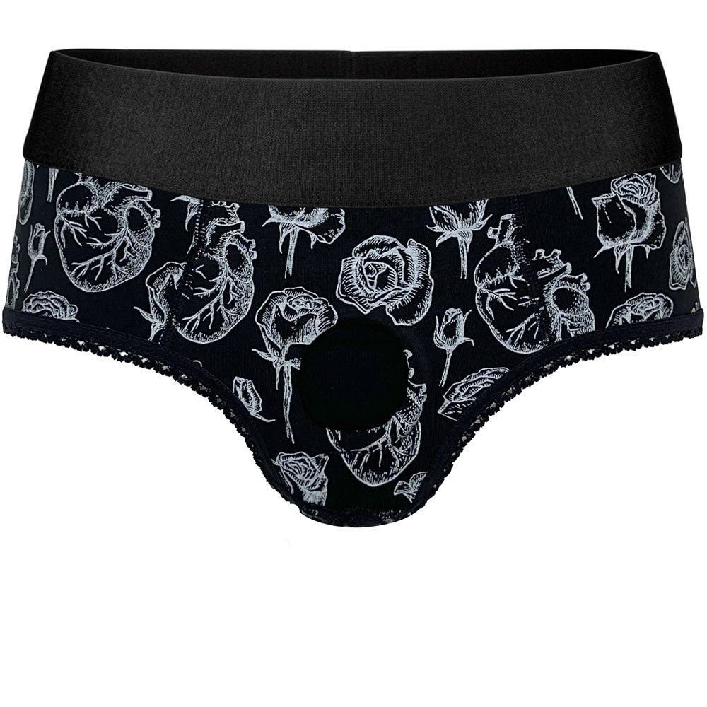 rodeoh crotchless panty harness hearts and roses black